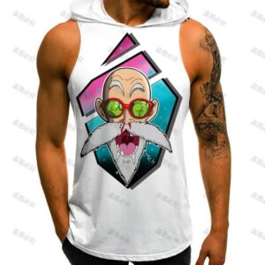 Funny Master Roshi Dragon Ball White Workout Hooded Tank Top