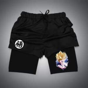 DBZ SSJ2 Gohan Wisdom Kanji Logo Cool Black Gym Shorts