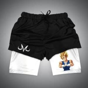 Dragon Ball Buffed Majin Vegeta Logo Black White Gym Shorts