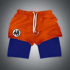 Son Goku Minimalist Wisdom Kanji Logo Orange Blue Gym Shorts