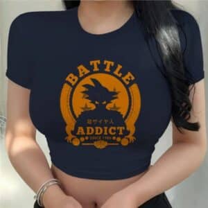 Battle Addict Goku Silhouette Navy Blue Sexy Crop Top