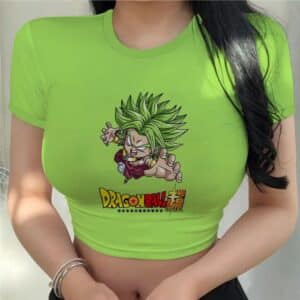 DBS Angry Broly Attack Chibi Art Sexy Green Crop Top