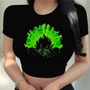 DBS Angry Broly Green Silhouette Art Sexy Black Crop Top