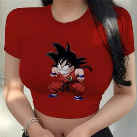 Dragon Ball Kid Goku Funny Face Cute Red Crop Top