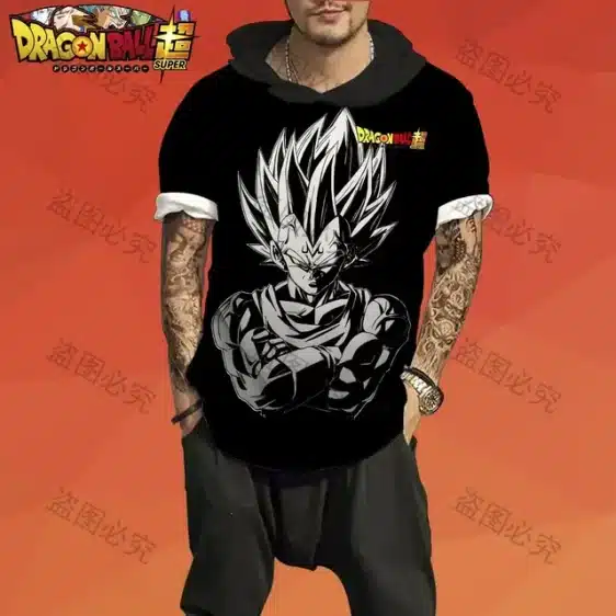 Black and White Warrior Super Saiyan Vegeta Hooded T-Shirt