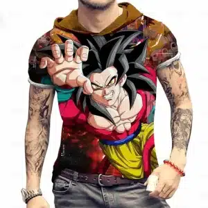 DBZ Super Saiyan 4 Goku Multicolor Hooded T-Shirt