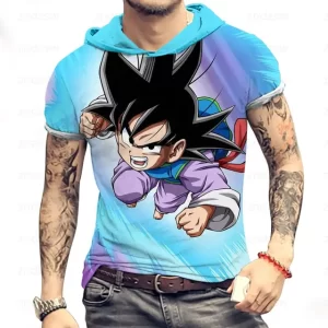 Dynamic Kid Goku Adventure Hooded Sky Blue T-Shirt