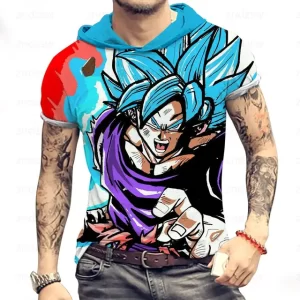 Fierce Super Saiyan Blue Goku Multicolor Hooded T-Shirt