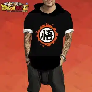 Goku Kanji Symbol Black Orange Flame Hooded T-Shirt