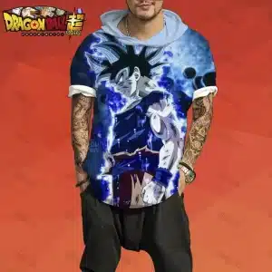 Goku Ultra Instinct Electric Blue Aura Hooded T-Shirt