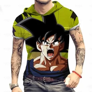 Intense Goku Battle Cry Green and Black Hooded T-Shirt