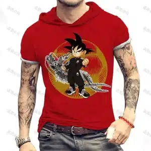 Kid Goku Adidas Parody Red and Gold Hooded T-Shirt