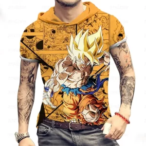 Orange Comic Design Super Saiyan Goku Hooded T-Shirt