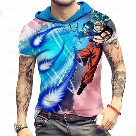 Super Saiyan Blue Goku Kamehameha Hooded T-Shirt