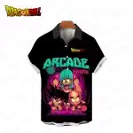 Arcade Massacre Bulma, Goku & Krillin Button Up Hawaiian Shirt