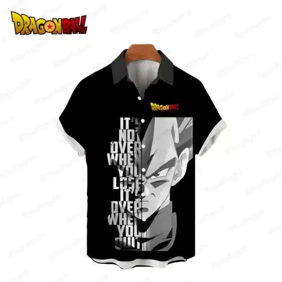 Black & White Vegeta Motivational Quote Button-Up Hawaiian Shirt