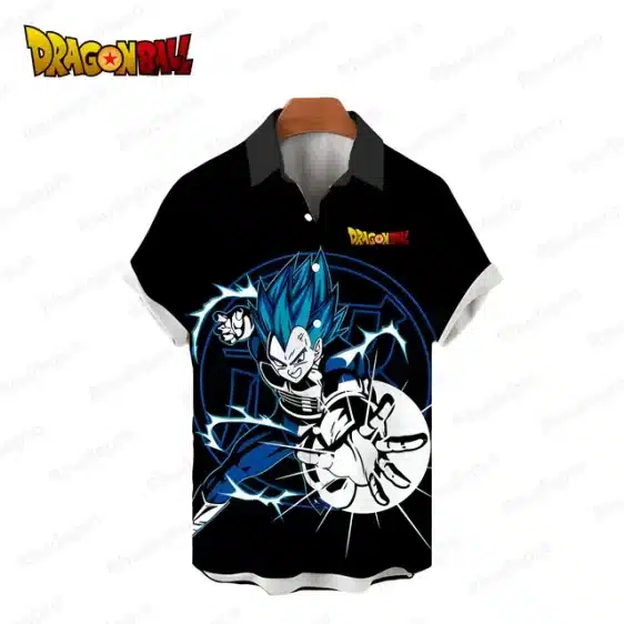 Blue Aura Vegeta Attack Button Up Hawaiian Shirt