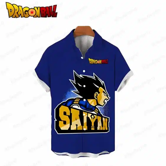 Bold Blue Vegeta Saiyan Pride Button-Up Hawaiian Shirt