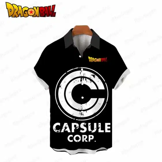 Capsule Corp Distressed Logo Button Up Hawaiian Shirt