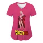 Chic Pink Android 18 Modern Fashion Women's V-Neck T-shirt