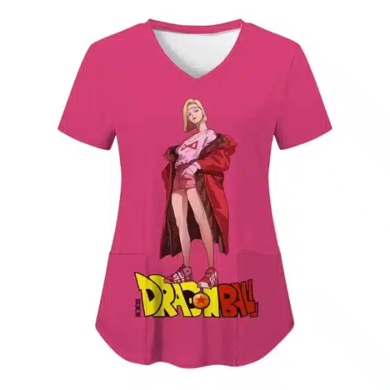 Chic Pink Android 18 Modern Fashion Women's V-Neck T-shirt