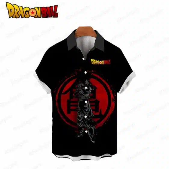 DBZ Goku Red Kanji Button-Up Hawaiian Shirt