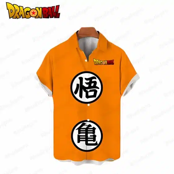 Goku Kanji Symbols Orange Button Up Hawaiian Shirt