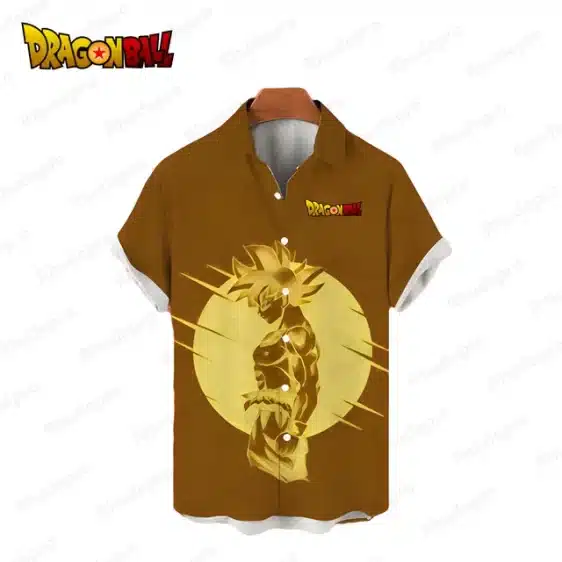 Goku Silhouette Brown Button Up Hawaiian Shirt