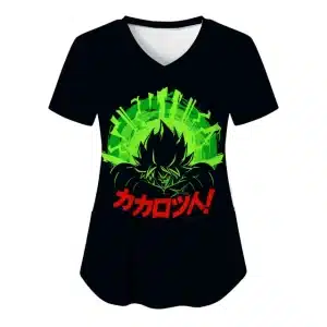 Green Burst Goku Kakarot Kanji Women's V-Neck T-shirt