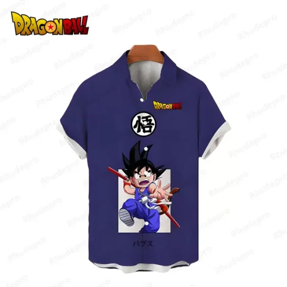 Kid Goku Blue Martial Arts Button Up Hawaiian Shirt