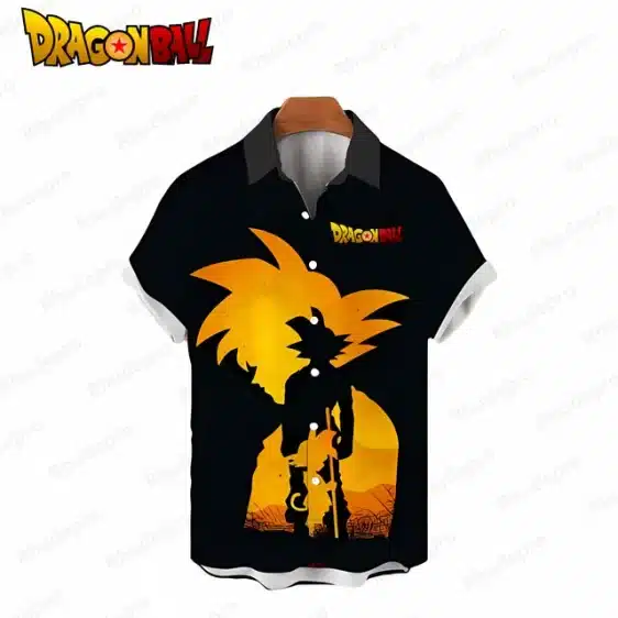 Sunset Silhouette Goku Button-Up Hawaiian Shirt