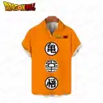 Triple Kanji Emblems Goku Orange Button Up Hawaiian Shirt