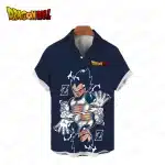 Vegeta Graphic Navy Blue Button Up Hawaiian Shirt