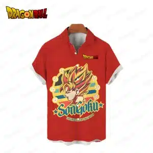 Vintage Son Goku Retro Red Button Up Hawaiian Shirt