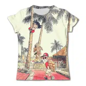 Playful Kid Goku and Master Roshi Palm Tree Children T-Shirt