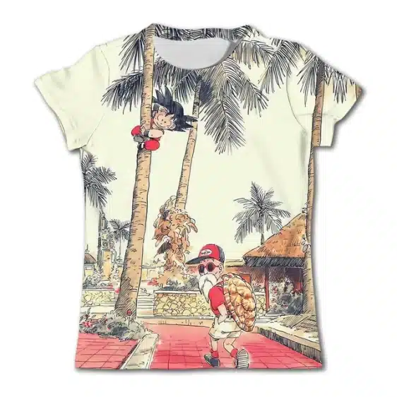 Playful Kid Goku and Master Roshi Palm Tree Children T-Shirt