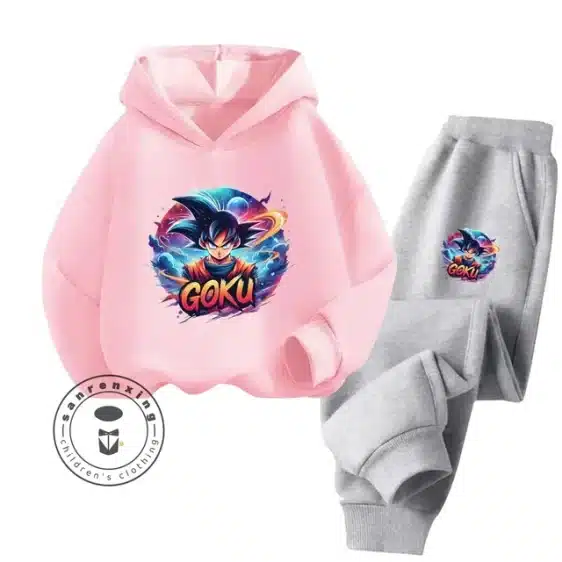 Boy & Girl Pink Goku Hoodie & Grey Sweatpants Set