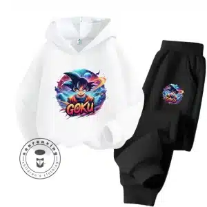 Boy & Girl White Goku Hoodie & Black Sweatpants Set