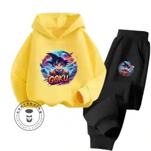 Boy & Girl Yellow Goku Hoodie & Black Sweatpants Set