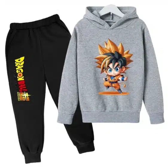 Chibi Goku Gray Dragon Ball Super Kids Hoodie & Black Sweatpants Set