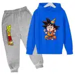 Cute Chibi Goku Blue Dragon Ball Super Kids Hoodie & Gray Sweatpants Set