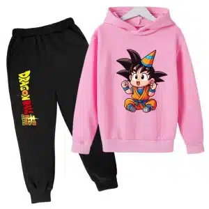 Cute Chibi Goku Pink Dragon Ball Super Kids Hoodie & Black Sweatpants Set