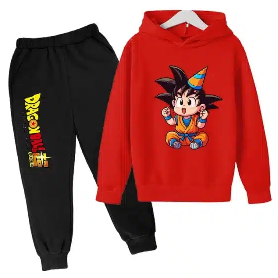 Cute Chibi Goku Red Dragon Ball Super Kids Hoodie & Black Sweatpants Set