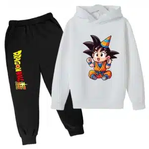 Cute Chibi Goku White Dragon Ball Super Kids Hoodie & Black Sweatpants Set