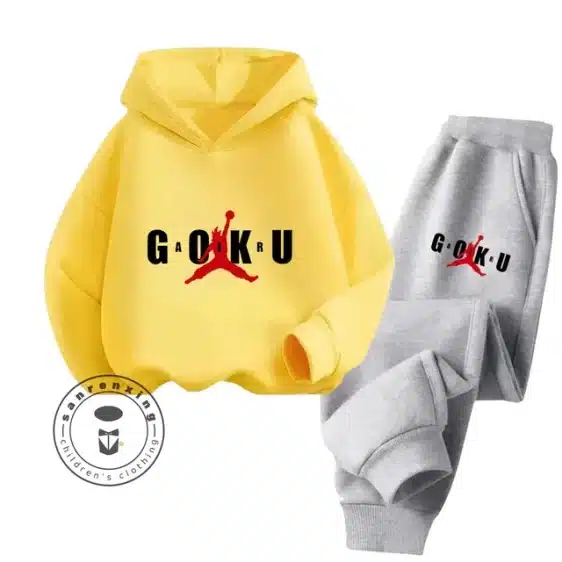 DBZ Yellow & Gray Goku Air Jordan Kids Hoodie & Sweatpants Set