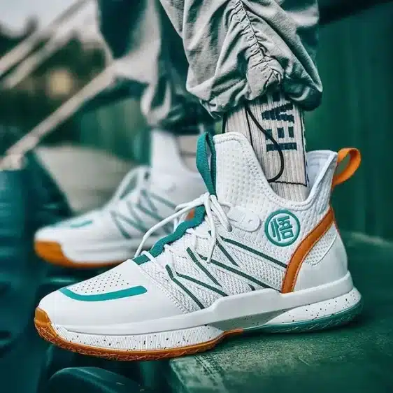 Dragon Ball Z Goku Kanji Teal and White Basketball Sneakers