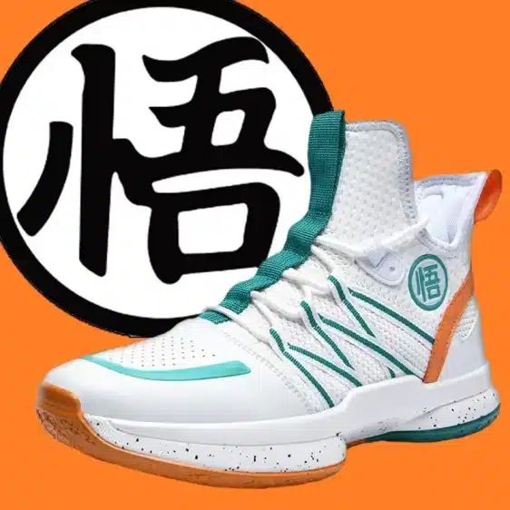 Dragon Ball Z Goku Kanji Teal and White Basketball Sneakers