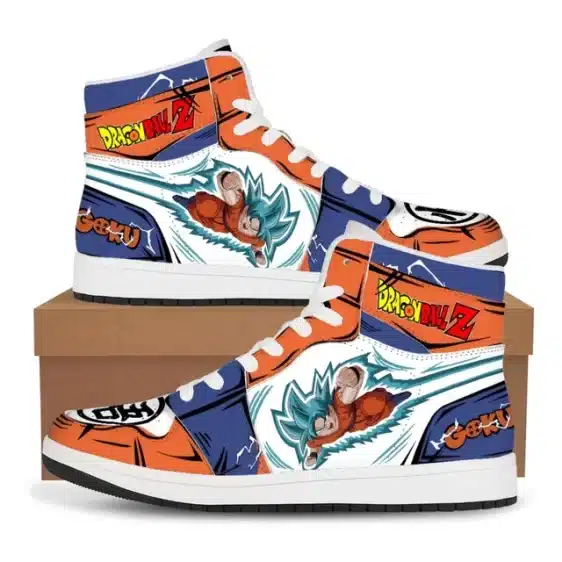 Dragon Ball Z Super Saiyan Blue Goku Orange and Blue Basketball Sneakers