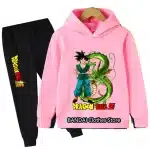 Goku & Shenron Kids Pink Hoodie & Black Sweatpants Set