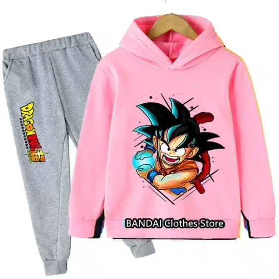 Kid Goku Kamehameha Pink Kids Hoodie & Grey Sweatpants Set